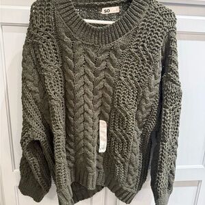 SO Women's Green Cable Knit Sweater